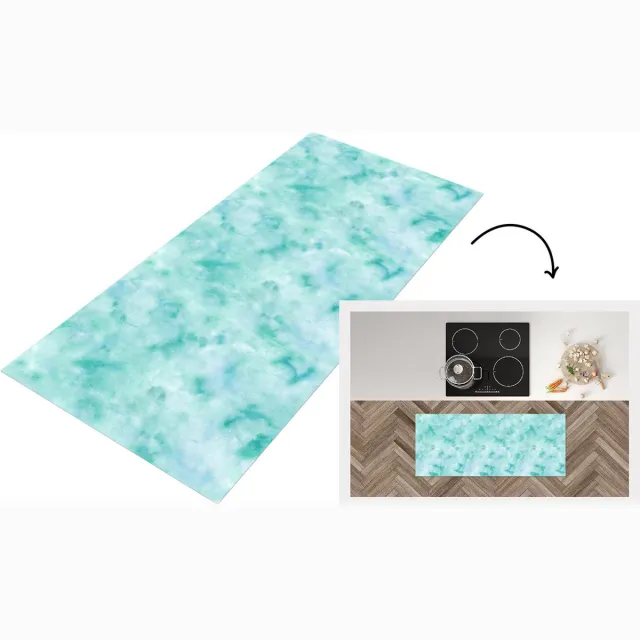 KitchenYeah Keukenloper - Loper keuken - Waterverf - Patronen - Turquoise - Aqua - Keukenloper vinyl Multicolor