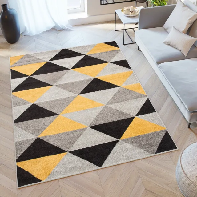Tapiso Lazur Vloerkleed Grijs Zwart Modern Abstract Tapijt Grijs Geel Zwart