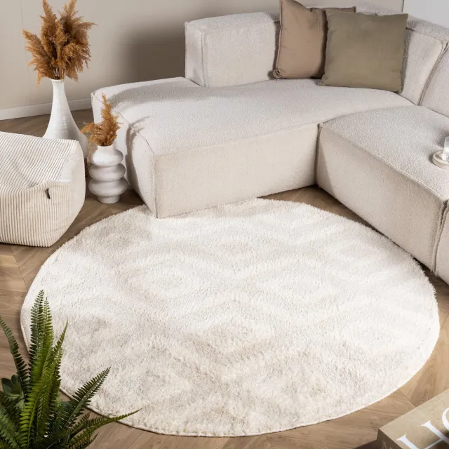 Fraai Rond Scandinavisch vloerkleed - Lova Diamond Creme - Ø 160cm Crème