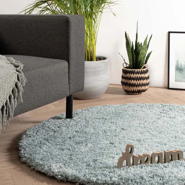 Tapeso Rond hoogpolig vloerkleed - Cozy Shaggy lichtblauw 80