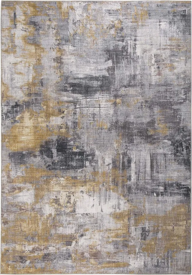 Ibenzoa Vintage Grijs en Geel Kortpolig Tapijt - 160x230cm - Retro Stijl Grijs-geel