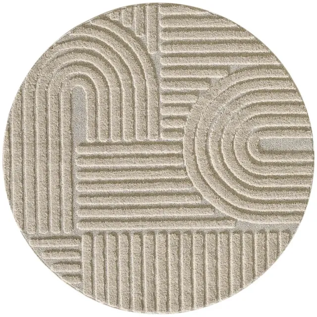 Dutch XXL Rond Japandi Vloerkleed | Tapijt | Art | Geometrisch | Beige | 120x120 cm