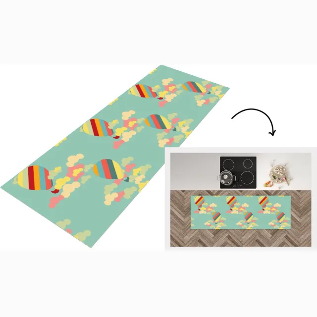 KitchenYeah Keukenloper - Loper keuken - Luchtballon - Patronen - Baby - 150x50 cm - Keukenloper vinyl Multicolor