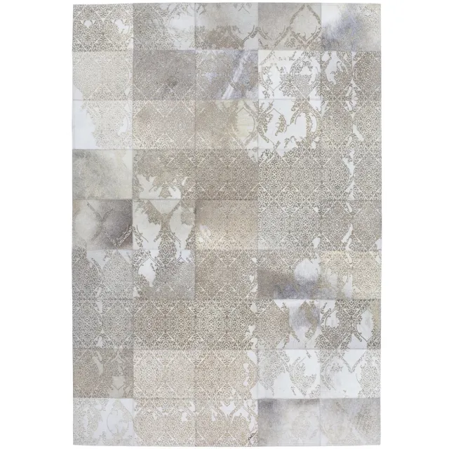 Padiro design laagpolig vloerkleed 175 x 240 cm - lichtgrijs - oosters vintagepatchworkontwerp - voor vloerverwarming - van leer en polyester