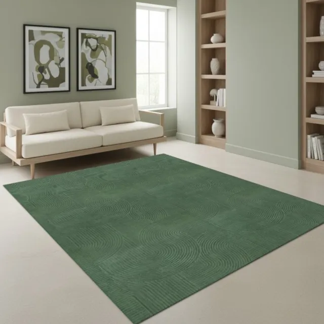 TapisTrend Designer tapijt Bosgroen 200x280 cm Modern vloerkleed met in elkaar verweven bogen en verhoogde gebogen lijnen voor de woonkamer, slaapkamer en eetkamer