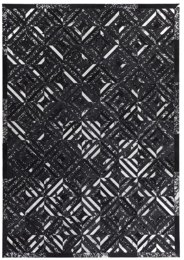 Dutch XXL Leren Vloerkleed | Tapijt | Spark | Geometrisch | Zwart/Zilver Zwart / Zilver