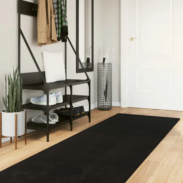 vidaXL Vloerkleed HUARTE Zwart 80 x 400 cm 100% Polyester Plat, foto 2