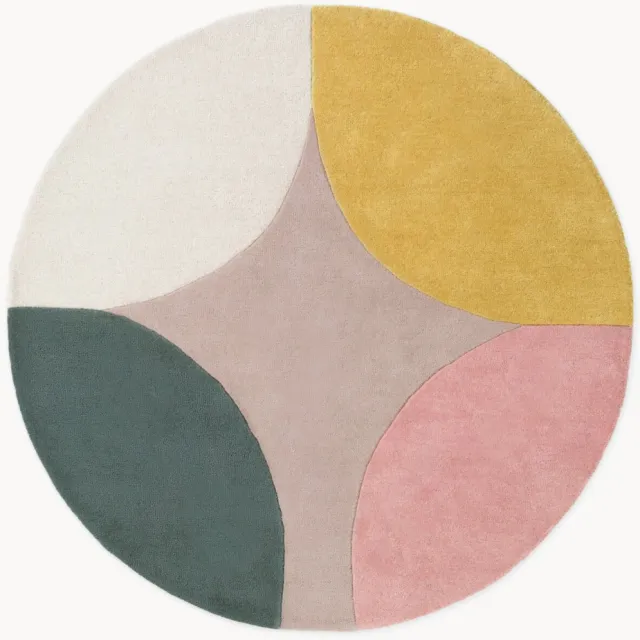 Ted Baker Rond hoogpolig wollen vloerkleed Cecil, handgeweven Beige, Kleurrijk