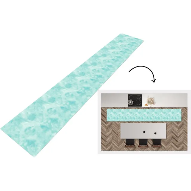 KitchenYeah Keukenloper - Keukenmat - Patroon - Waterverf - Turquoise - Keuken vloerkleed Multicolor
