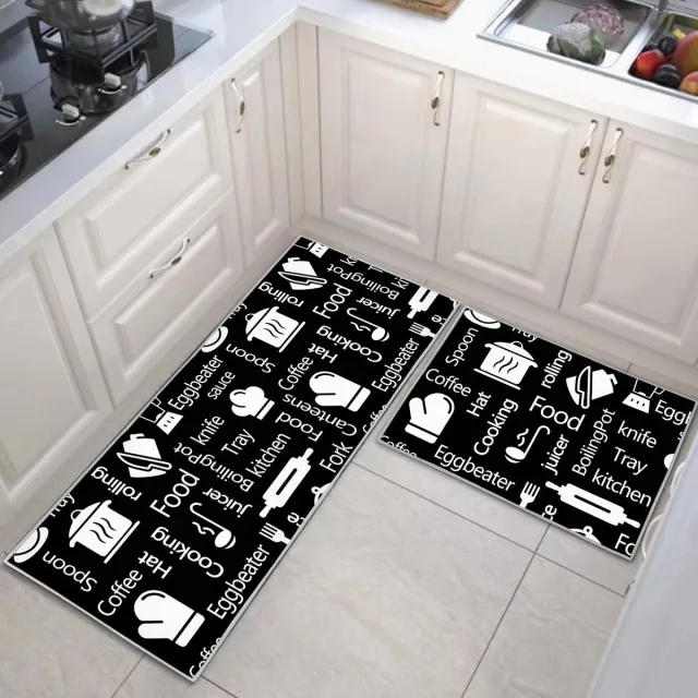 Ibenzoa Antislip Keukentapijt en Loper Set voor Comfortabele Keukenervaring, Wasbaar en Stofdicht, 2 Stuks zwart