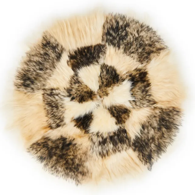SKÓREX Luxe schapenvacht vloerkleed rond ø130cm - Natuurlijk, zacht & handgemaakt Wit/muflon-zwart