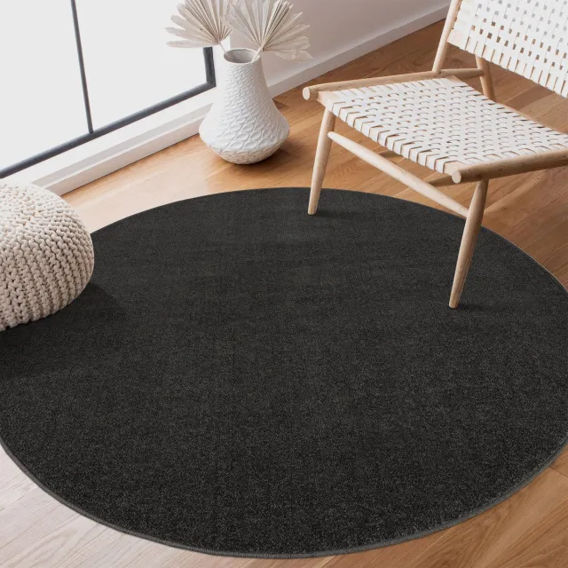 Muratap Uni Rond Effen Laagpolig Vloerkleed Modern Donker Grijs- 200 CM Ø