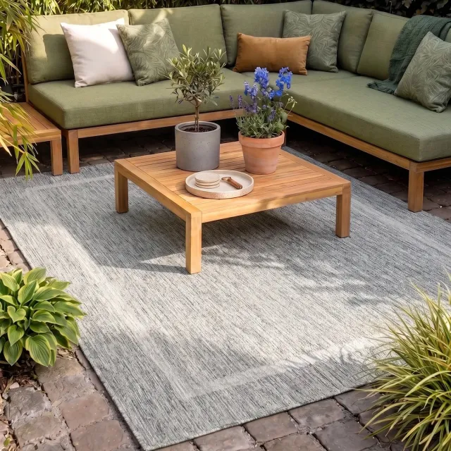flycarpets Capri Buitentapijt - Buitenkleed - Vloerkleed Voor Binnen & Buiten - Weer en UV bestendig - Perfect voor Balkon, Terras en Serre - Grijs