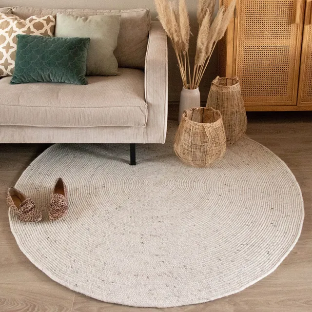 NATURL. Rond wollen vloerkleed - Wise Grijs/Gemeleerd | Warm - Ø 100cm