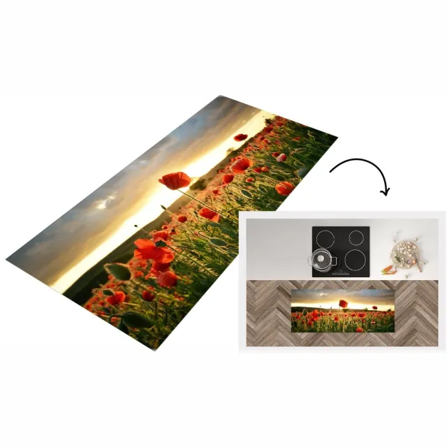 KitchenYeah Keukenloper - Loper keuken - Kleurrijke lucht boven vele Klaprozen - Keukenloper vinyl Multicolor