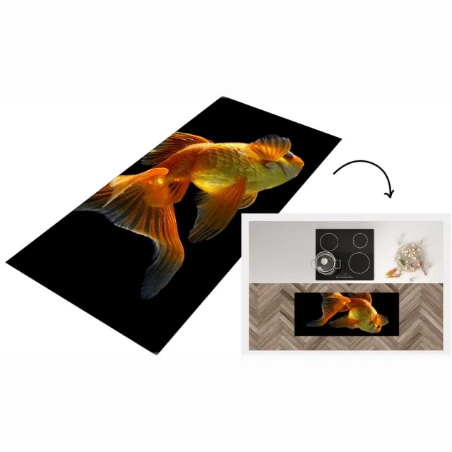 KitchenYeah Keukenloper - Loper keuken - Goudvis - Dieren - Zwart - Keukenloper vinyl Multicolor
