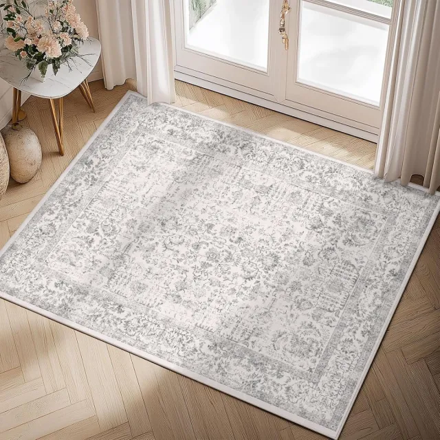 Unyqoos ® Stijlvol Vintage Vloerkleed met Bloemenpatroon voor Diverse Ruimtes, Wasbaar en wit