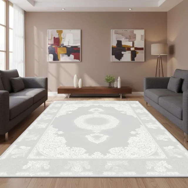 TapisTrend Designer tapijt Grijs 160x230 cm Klassiek oosters acryl vloerkleed met bloemenmedaillon voor de woonkamer, slaapkamer en eetkamer