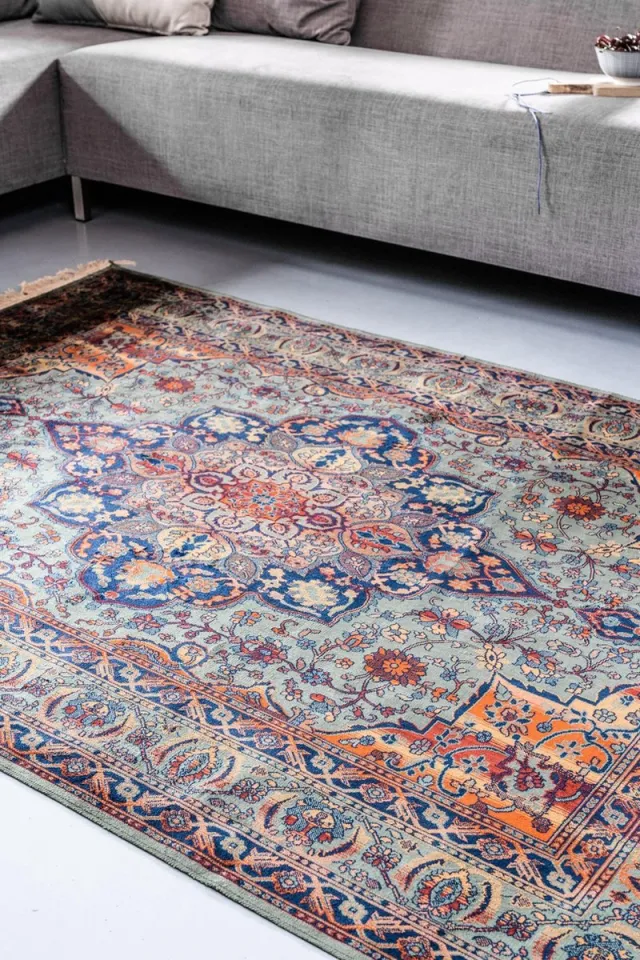 Tier Vintage vloerkleed Manami groen met franjes - 200 x 300 cm - (L)
