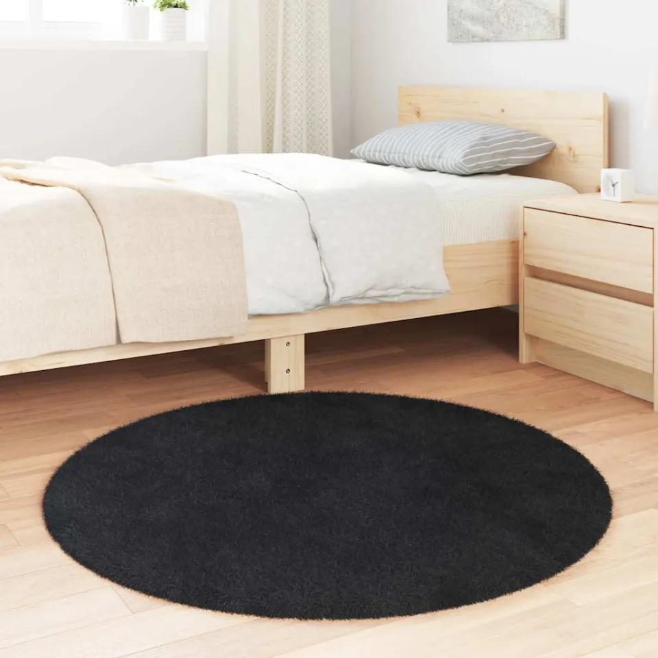 vidaXL Hoogpolig vloerkleed NAVARRA 100x100 cm polyester zwart, foto 3