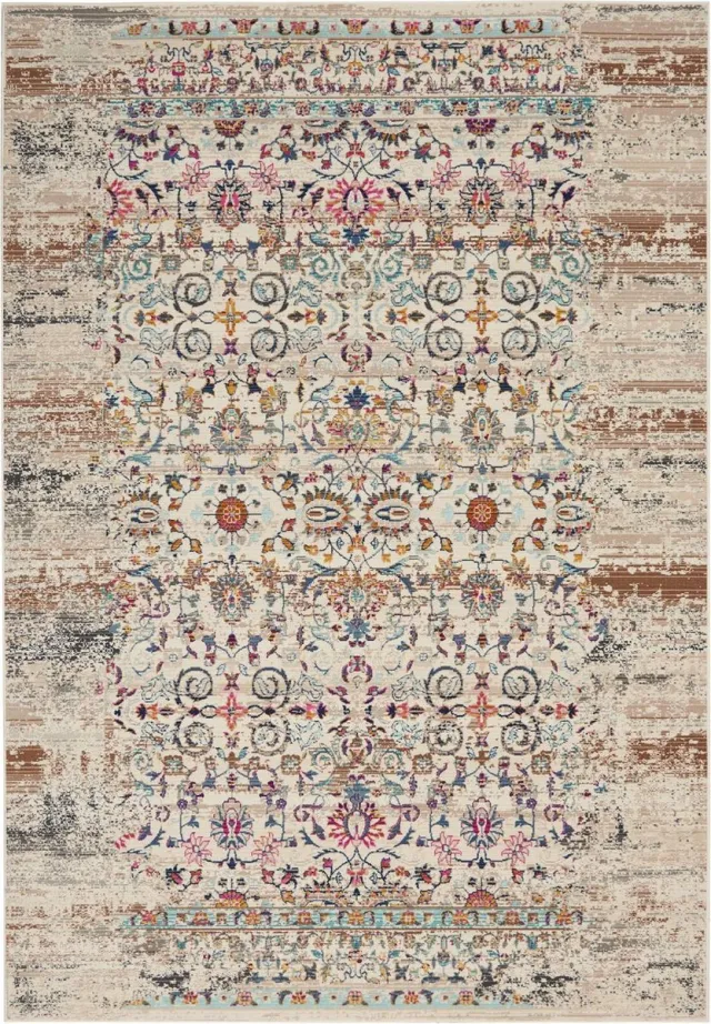 Nourison Vloerkleed Vintage Kashan Ivory - 122x183 cm - Laagpolig Naturel