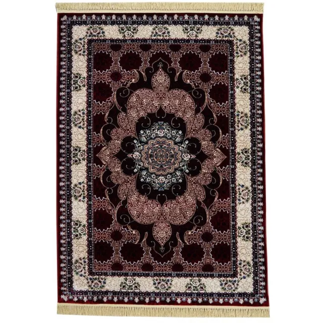 flycarpets Isfahan Klassiek Oosters Medaillon Gebloemd Vloerkleed - Rood / Blauw