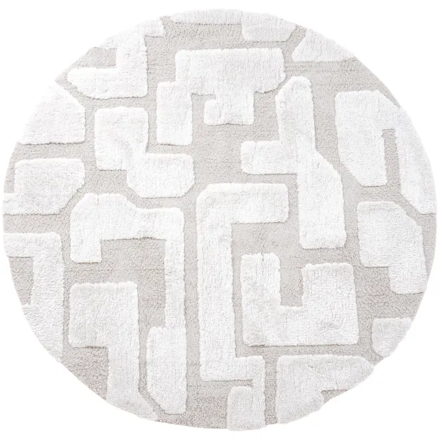 Veer Carpets Vloerkleed Liana Creme - Design Hoog-Laag Vloerkleed met Grafisch Labyrint Patroon in Scandinavische / Japandi Stijl
