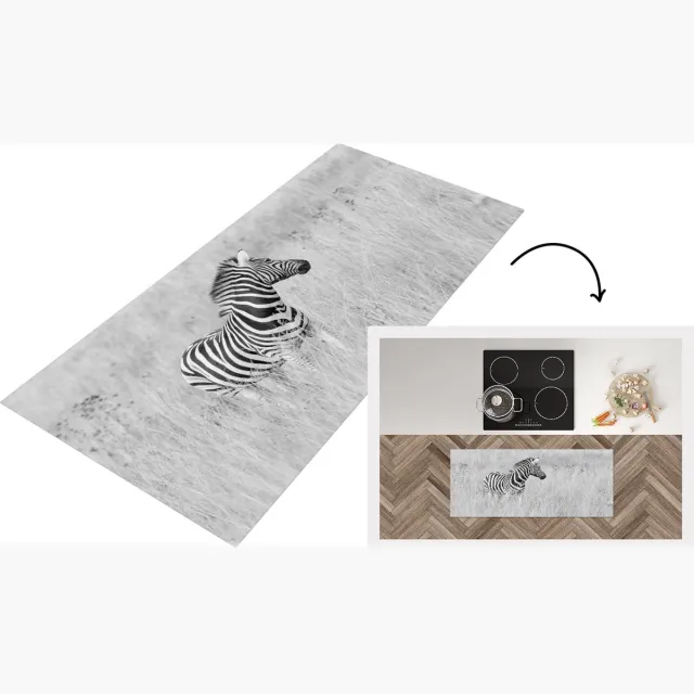 KitchenYeah Keukenloper - Loper keuken - Zebra in het grasland - Keukenloper vinyl Multicolor