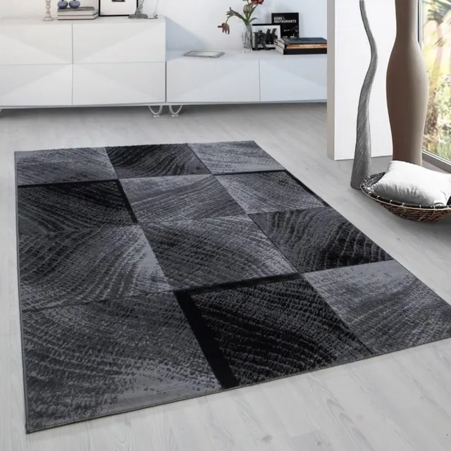 Adana Carpets Laagpolig vloerkleed, geruit patroon, zwart, woonkamerkleed, jute achterkant, afmeting: 120 cm x 170 cm