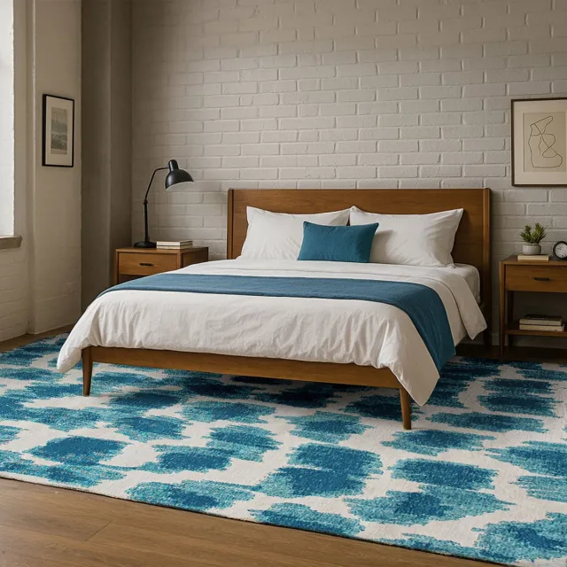 LOLA&MOI Binnen & Buiten Vloerkleed - 240 x 340 cm - Lola&Moi Ikat Summer Blue - Laagpolig Tapijt - Gerecycled PET - Made in Belgium - Circulair blauw