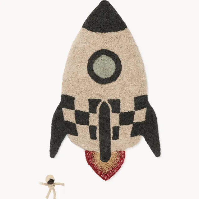 Lorena Canals Handgeweven kindervloerkleed Rocket, wasbaar Beige, Kleurrijk