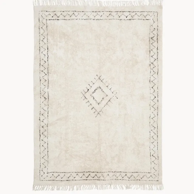 Westwing Collection Handgetuft katoenen vloerkleed Fionn met franjes Beige