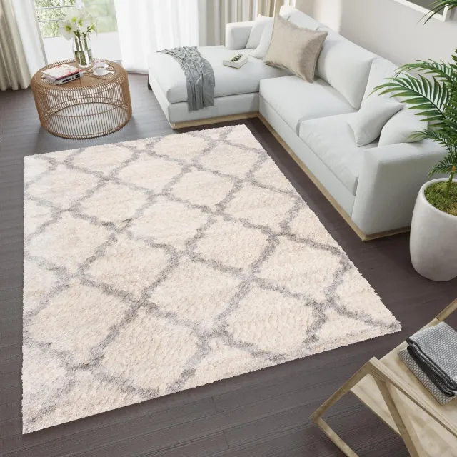 Tapiso Versay Vloerkleed Hoogpolig Boho Tapijten Creme Lichtgrijs5