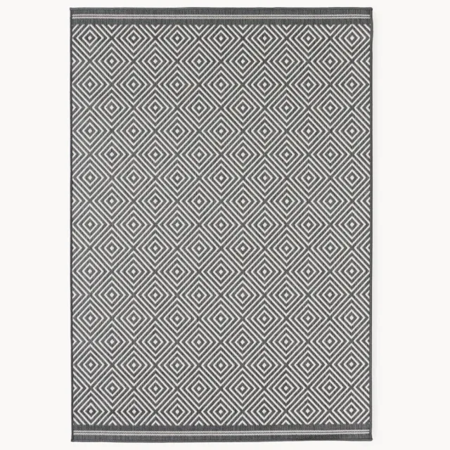 Westwing Collection Outdoor dubbelzijdig vloerkleed Reddy met ruitjesmotief Grijs