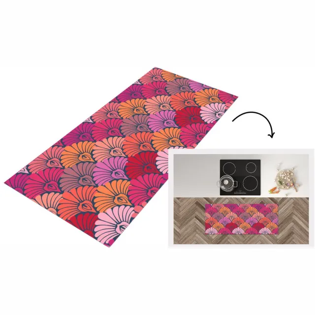 KitchenYeah Keukenloper 120x50 cm - Keukenmat vinyl Patronen - Art Deco - Roze - Bloemen - Keukenmatten loper - Keuken vloerkleed tapijt
