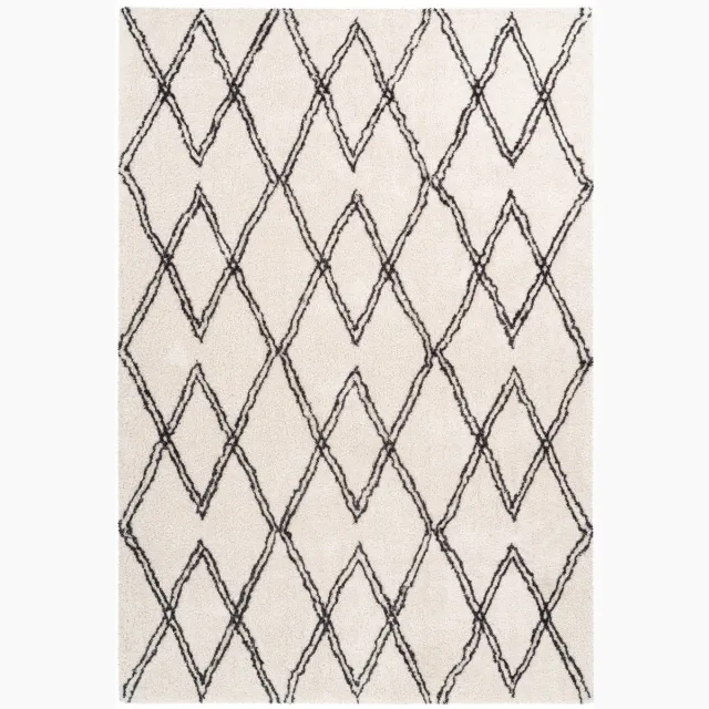 Padiro knus hoogpolig vloerkleed 160 x 230 cm - crème / offwhite - modern geometrisch patroon - voor vloerverwarming - van polyester en katoen beige