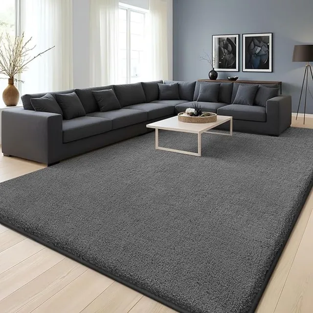 S-S Modern Vloerkleed 120x160 cm - Donkergrijs Zacht Pluizig Tapijt - Wasbaar Kortpolig Carpet Met Antislip Onderzijde - Comfortabel Woonkamerkleed Voor Hal Slaapkamer En Kinderkamer - Stijlvol Design