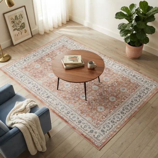 Moonay Vintage Vloerkleed Atlas 160x230 cm - Wasbaar Antislip Terracotta ROOD