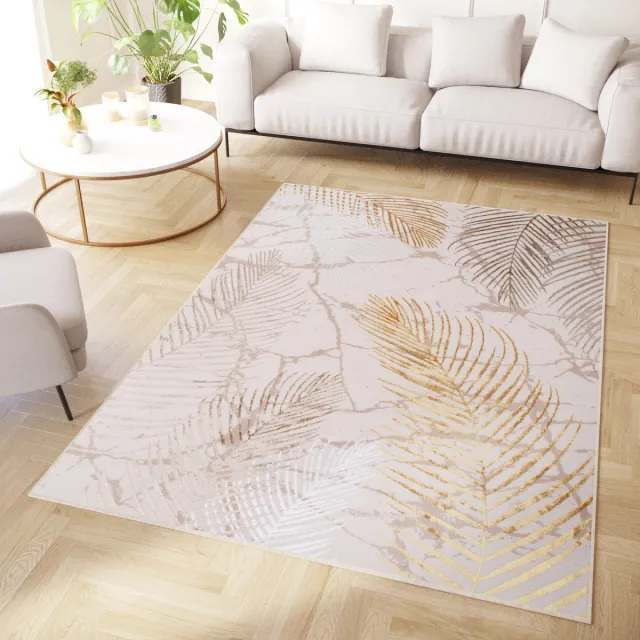 Tapiso Crystal Vloerkleed Beige Goud Cr√®me Bladeren Modern Tapijt Maat- 200x300 Creme 2