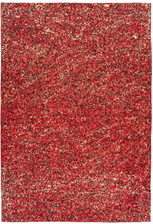 Padiro design laagpolig vloerkleed 200 x 290 cm - bordeaux - modern patchworkontwerp - voor vloerverwarming - van leer en katoen rood