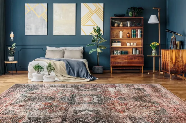 Padiro design laagpolig vloerkleed 160 x 230 cm - groen - patchworkontwerp - met grote rechthoekige vlakken en vintage-uitstraling - voor vloerverwarming - van katoen