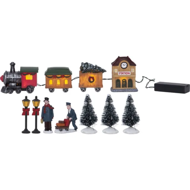 Star Trading LED kerstverlichting 'Kidsville', kersttafereel met locomotief en figuren, batterijen + timer, L 60cm Meerkleurig