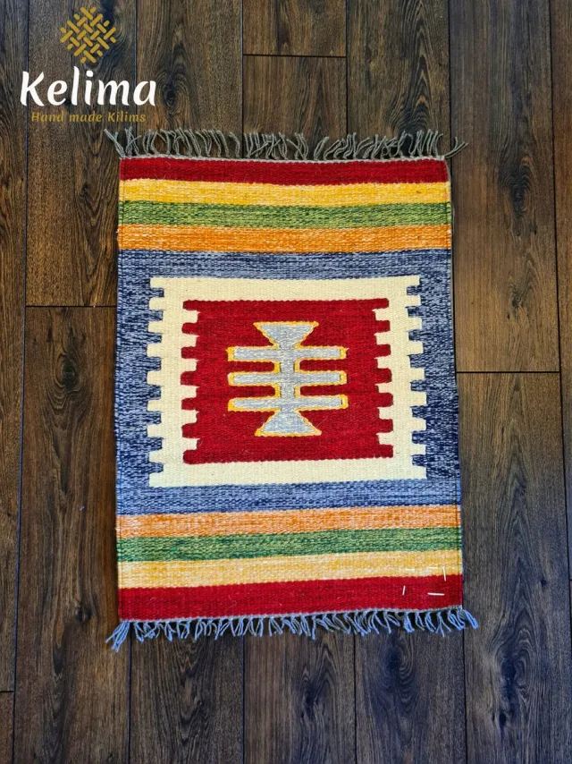 Kelima Handgemaakt Kelim Vloerkleed – Wol – 60 x 80 cm - Klassieke Groen