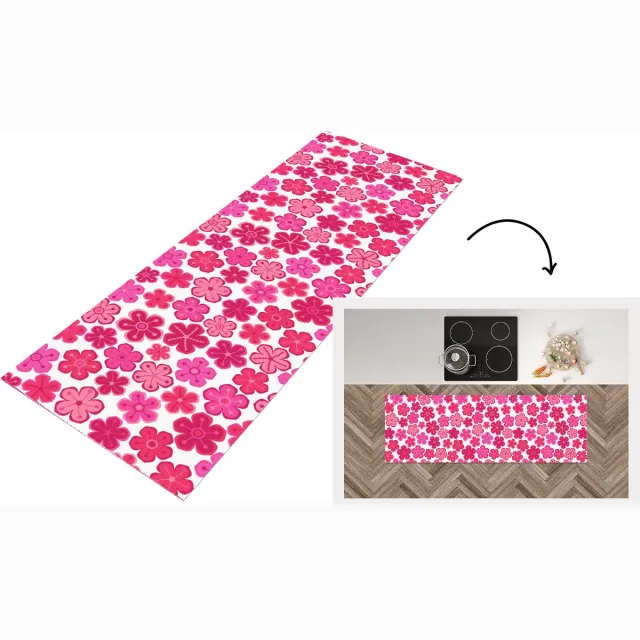 KitchenYeah Keukenloper - Loper keuken - Bloemen - Roze - Patronen - 180x60 cm - Keukenloper vinyl Multicolor