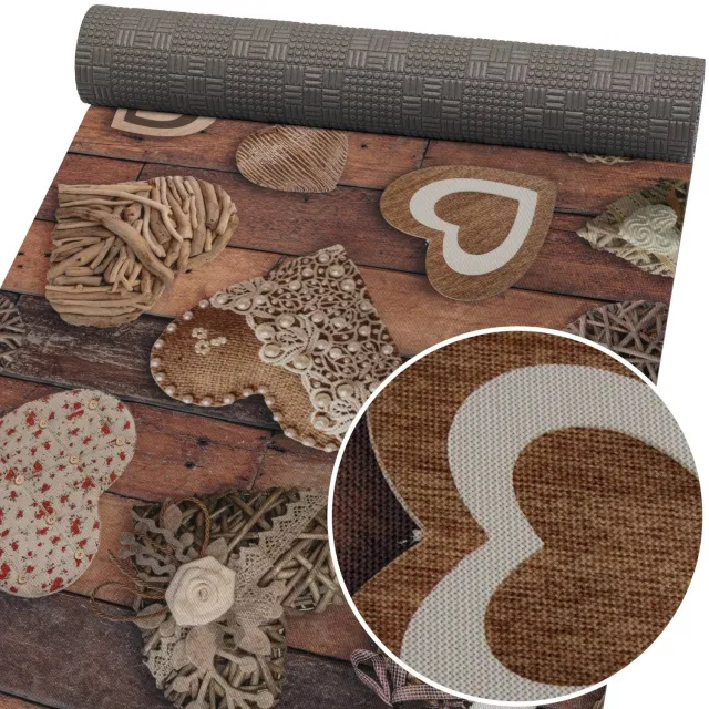 ANRO Keukenloper Hout Hartjes Bruin 400x52cm – Antislip Gangloper Tapijtloper 3 mm Laagpolig