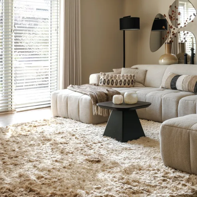 Paon Brillant Velvet vloerkleed rond - Auréa beige 300