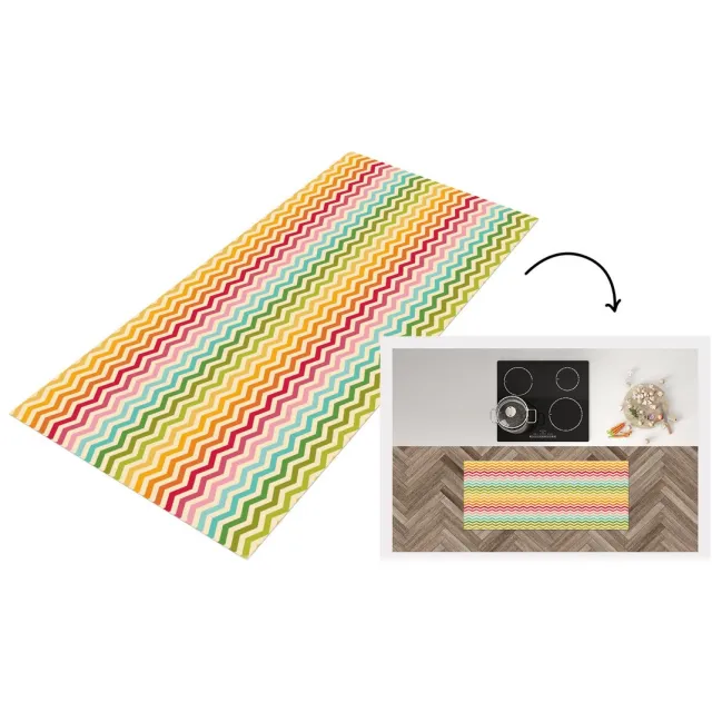 KitchenYeah Keukenloper 120x50 cm - Keukenmat vinyl Patroon - Regenboog - Retro - Keukenmatten loper - Keuken vloerkleed tapijt