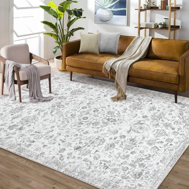 Danky Vintage Vloerkleed 120x170cm - Wasbaar in de Wasmachine - Antislip TPR Rug - Zacht Laagpolig Boho Vloerkleed voor Woon- en Slaapkamer Grijs
