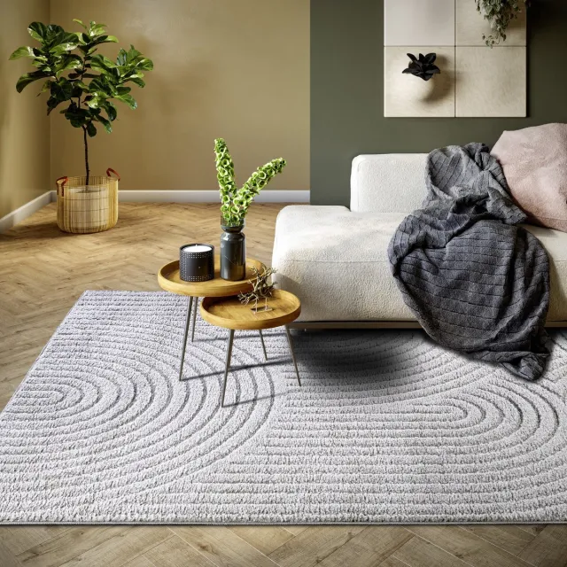 Elle Decoration Flycarpets Japandi vloerkleed laagpolig - New York Design - Panglao Lichtgrijs / Zilver 160x235 cm