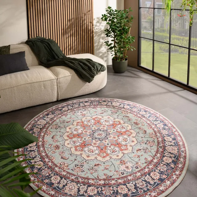 Heritaged Rond vintage buitenkleed - Valenca Nova saliegroen/rood 230
